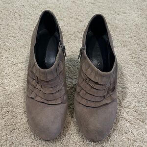 Gianni Bini Taupe Ruffle Ankle Booties